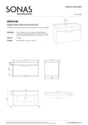 FREYA Wall Hung 80cm Single Drawer Unit Matt Ocean Blue &amp; Handle