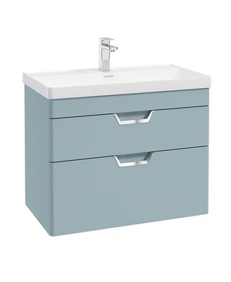 FREYA Wall Hung 80cm Two Drawer Unit Matt Morning Sky Blue &amp; Handles