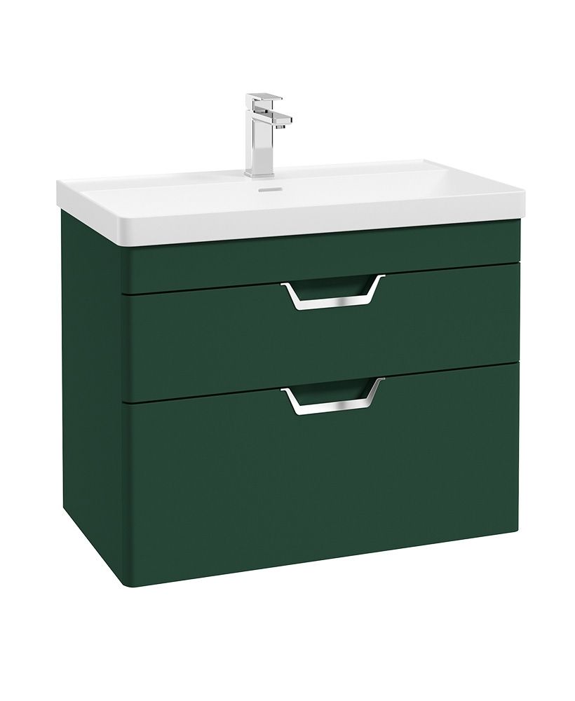 FREYA Wall Hung 80cm Two Drawer Unit Matt Wreath Green &amp; Handles