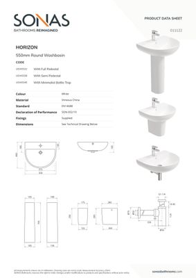 HORIZON Round 55cm 1TH Wash Basin &amp; Bottle Trap