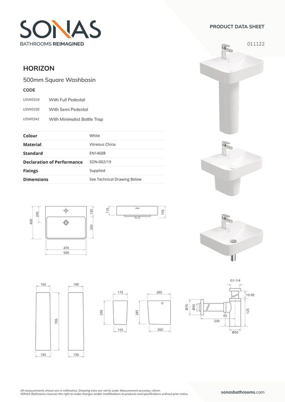 HORIZON Square 1TH Wash Basin &amp; Bottle Trap