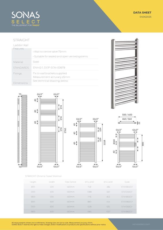 LADDER 1200x600mm Straight Towel Warmer