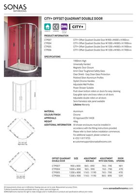 CITY PLUS Double Door Offset Quadrant Shower Door Chrome