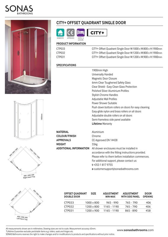 CITY PLUS Single Door Offset Quadrant Shower Door Chrome