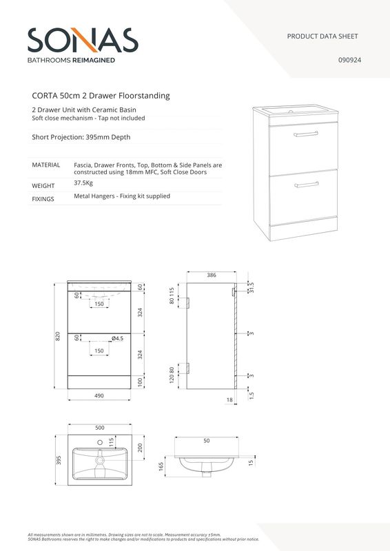 CORTA Floorstanding 50cm Two Drawer Unit