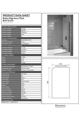 1400x800 Curved Chrome Bath Screen