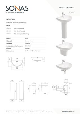 HORIZON Round 50cm 1TH Wash Basin &amp; Bottle Trap