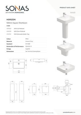 HORIZON Square 1TH Wash Basin &amp; Bottle Trap
