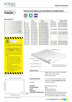 KRISTAL Low Profile Rectangle 700 mm No Upstand No Anti Slip Shower Tray White &amp; Waste