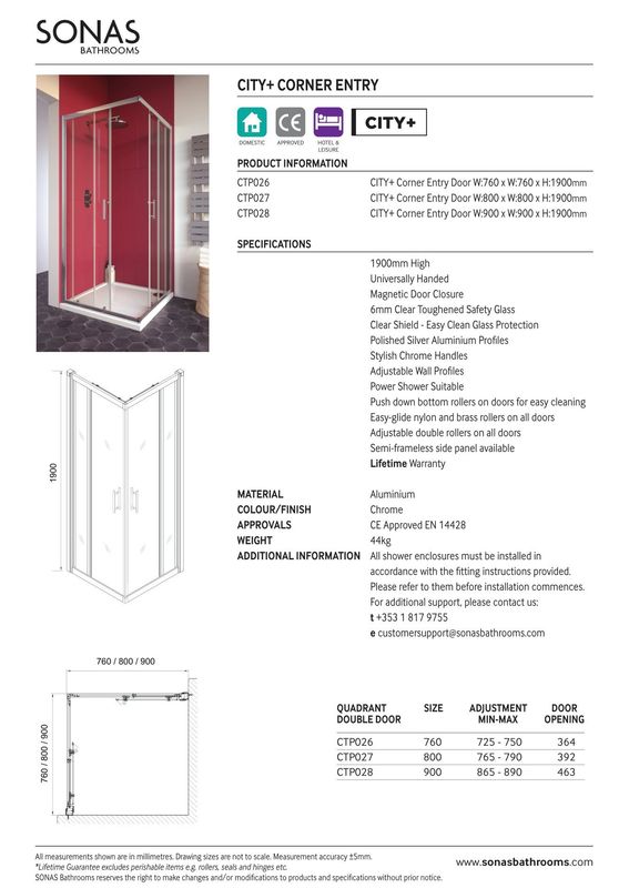 CITY PLUS Corner Entry Shower Door Chrome