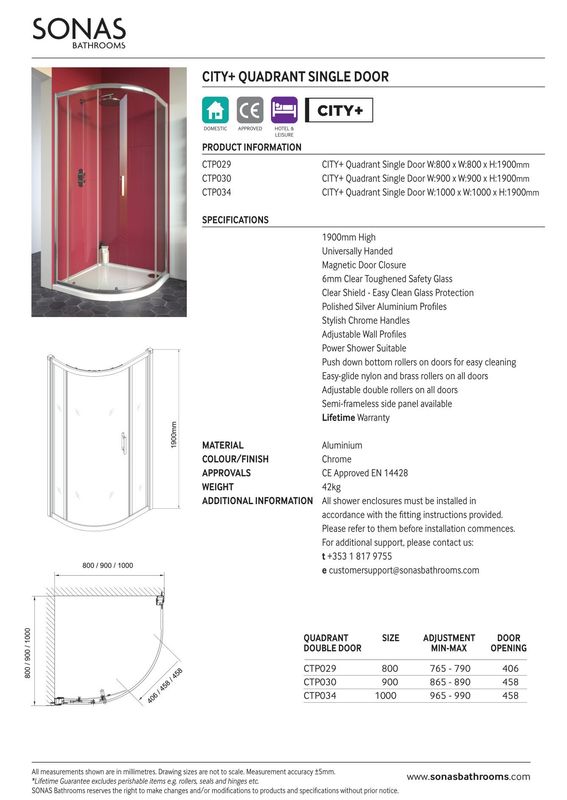 CITY PLUS Single Door Quadrant Shower Door Chrome