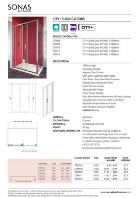 CITY PLUS Sliding 1000mm Shower Door Chrome