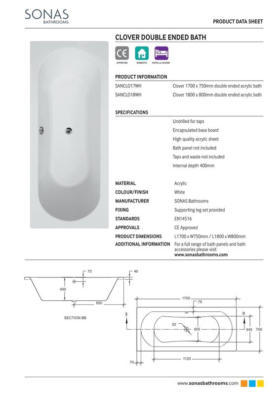 CLOVER Double Ended Bath White