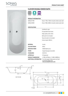 CLOVER Double Ended Bath White