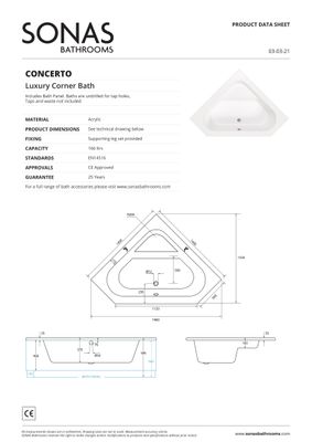 CONCERTO 1400x1400mm Corner Bath &amp; Panel White
