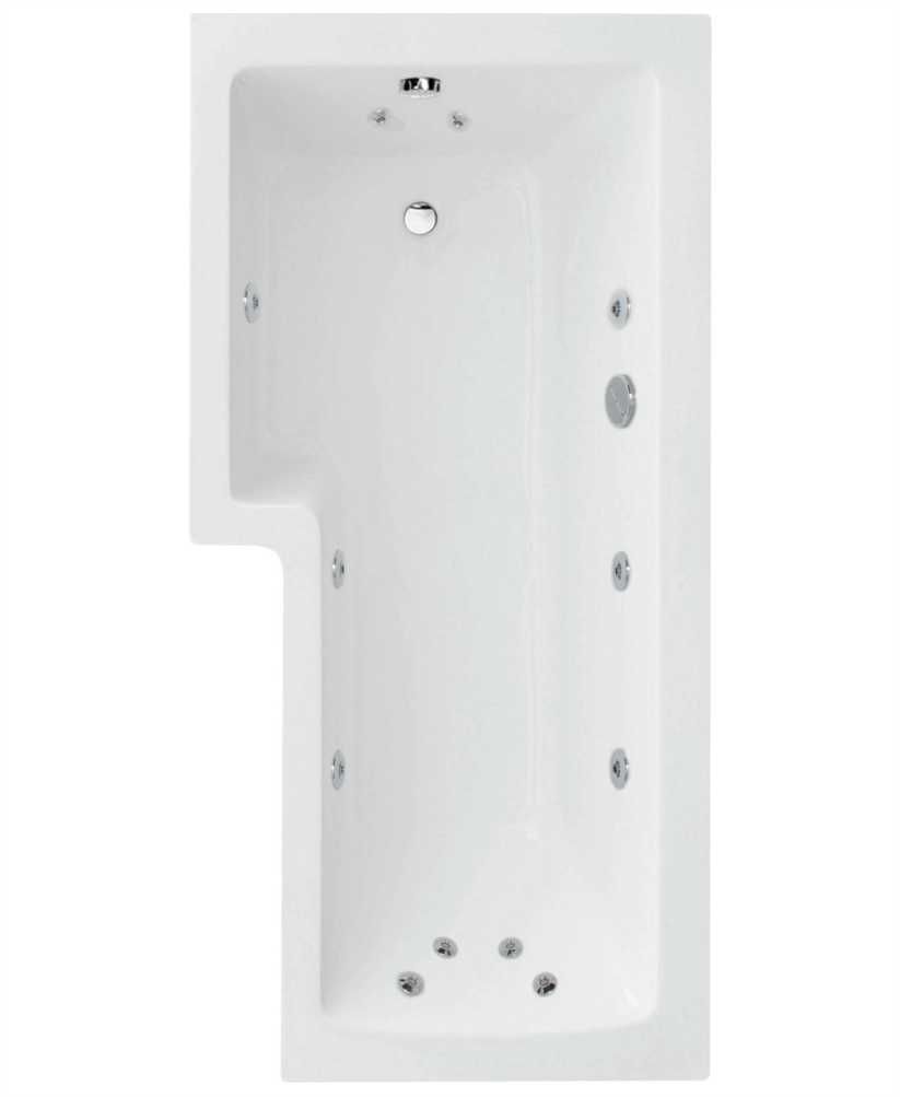 L SHAPE 1700x850mm Single Ended 12 Chrome Jet Whirlpool Bath &amp; Panel White with Bath Screen Chrome, Orientation: Left Hand