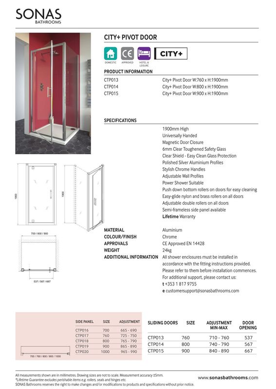 CITY PLUS Pivot Shower Door Chrome