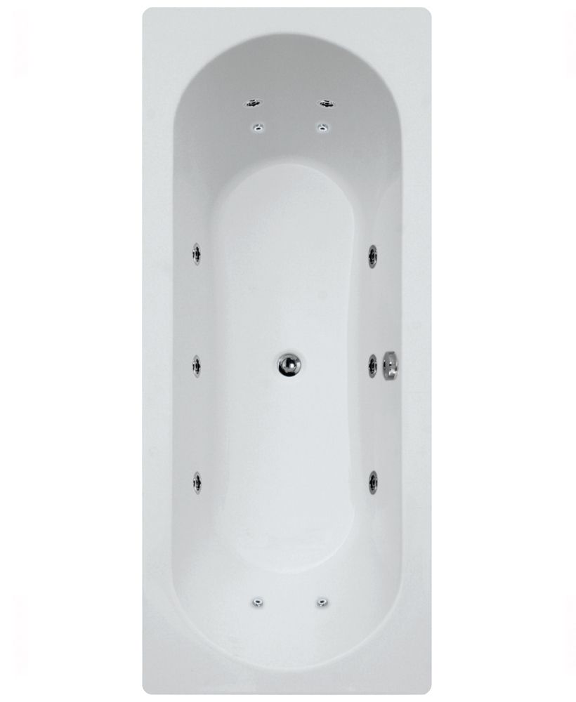 CLOVER Double Ended 12 Chrome Jet Whirlpool Bath White, Size: L1700xW750xD400