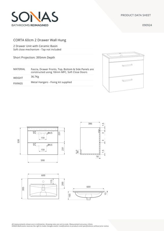 CORTA Wall Hung 60cm Two Drawer Unit