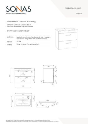 CORTA Wall Hung 60cm Two Drawer Unit