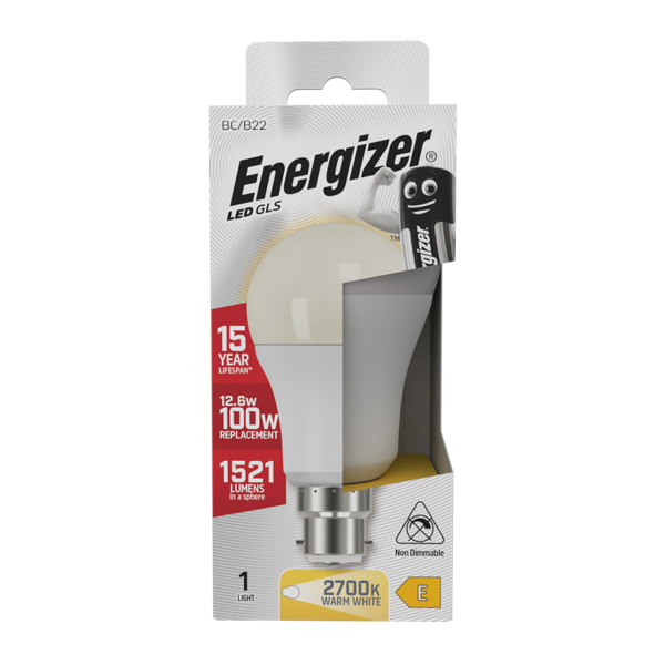 ENERGIZER LED 12.5W (100W) 1521 LUMENS B22 OPAL GLS LAMP WARM WHITE 2700K