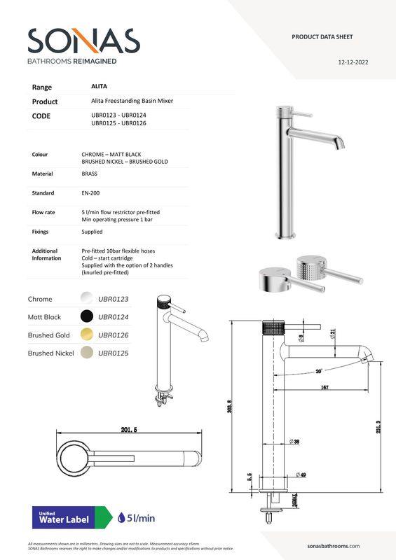 SONAS Alita Freestanding Basin Mixer Chrome