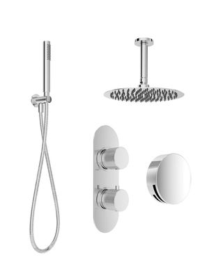 ALITA Knurled Bath Set 3 &amp; Ceiling Mounted Fixed Head
