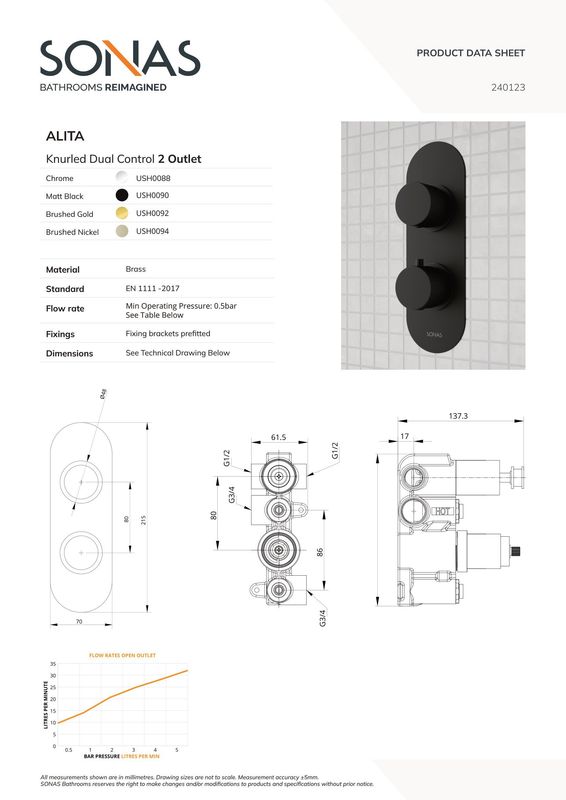 ALITA Knurled Dual Control  2 Outlet Shower Valve