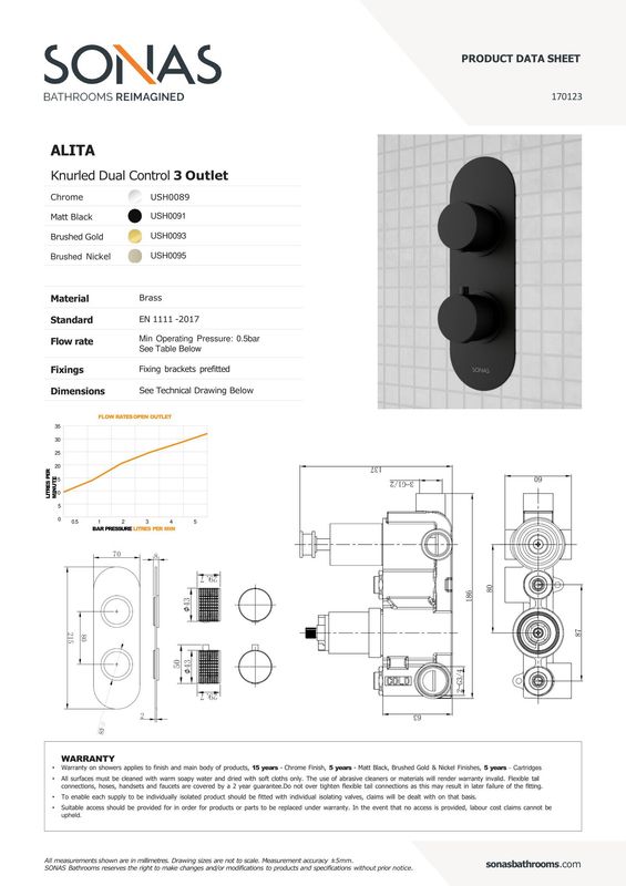 ALITA Knurled Dual Control  3 Outlet Shower Valve