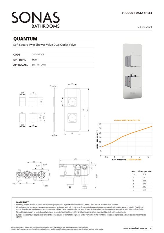 ALITA Soft Square Dual Control Dual Outlet Shower Valve Chrome
