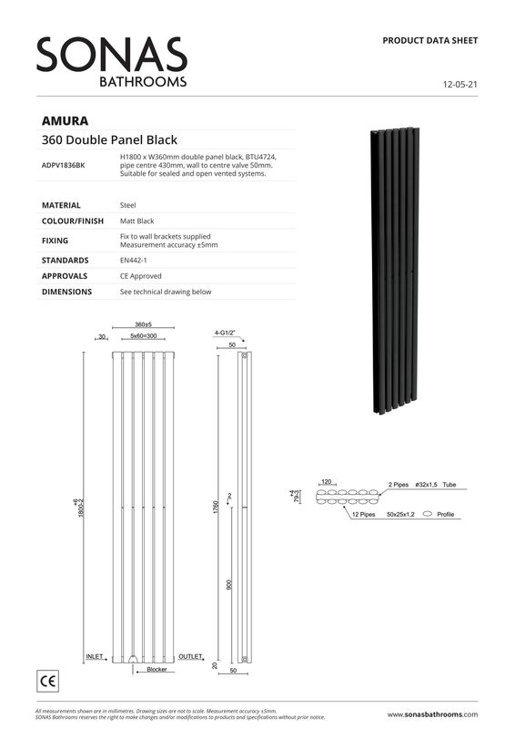 AMURA Designer Radiator Vertical Double Panel Black