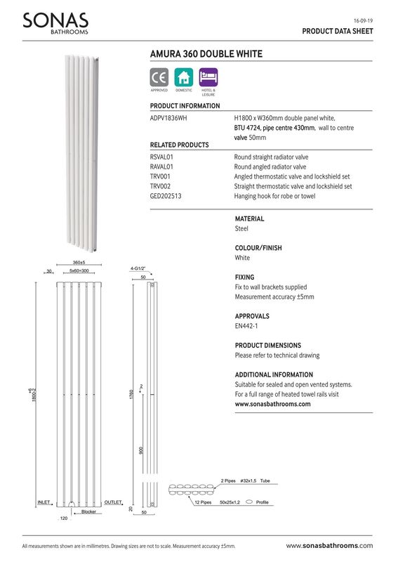 AMURA Designer Radiator Vertical Double Panel White