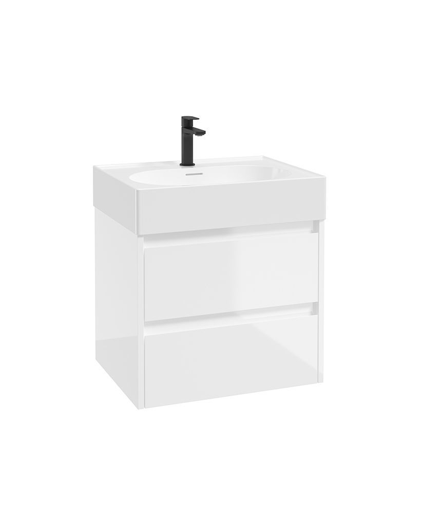 APEX Wall Hung 60cm Two Drawer Vanity Unit Gloss White &amp; Basin