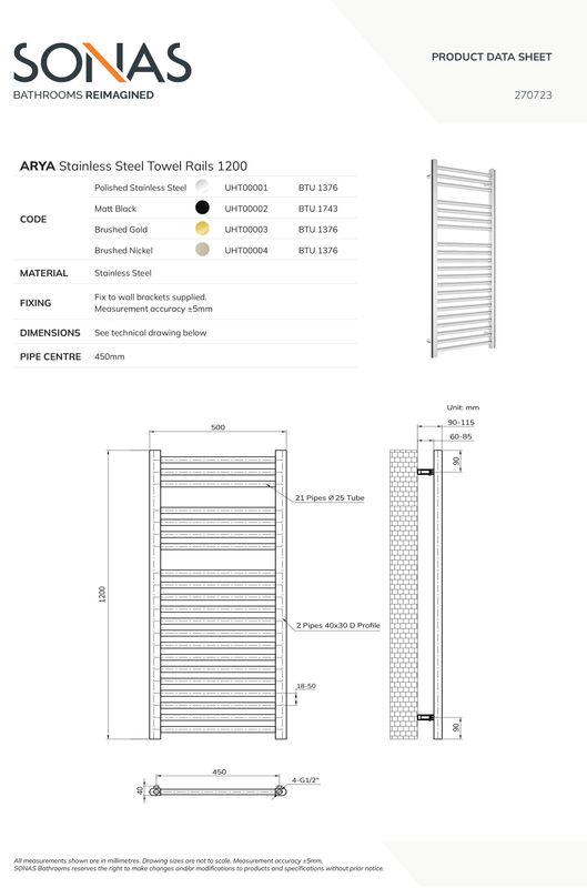 ARYA 1200x500 Towel Warmer