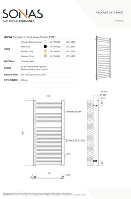 ARYA 1200x500 Towel Warmer