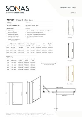 ASPECT Brushed Gold Hinged &amp; Incline Shower Door