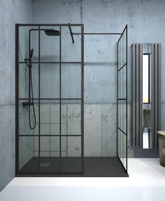 ASPECT Wetroom Panel Matt Black Trellis