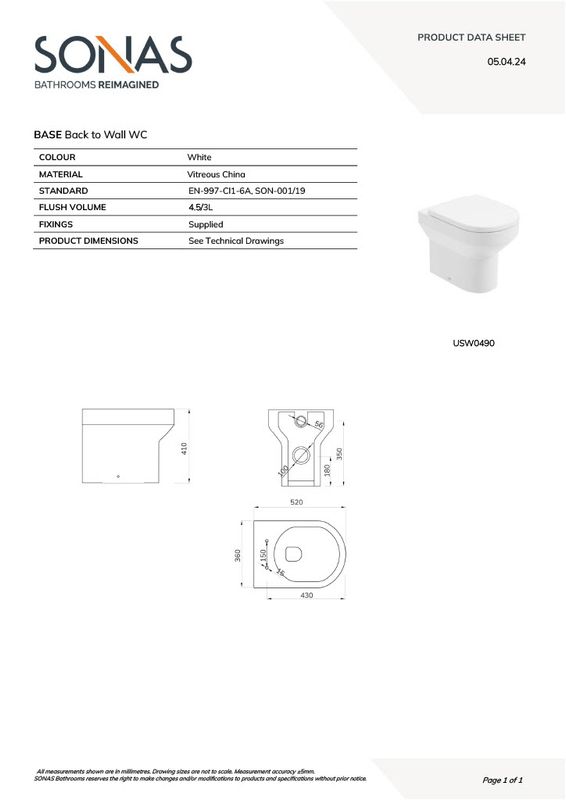 BASE Rimless Back to Wall Standard Height WC &amp; PP Seat
