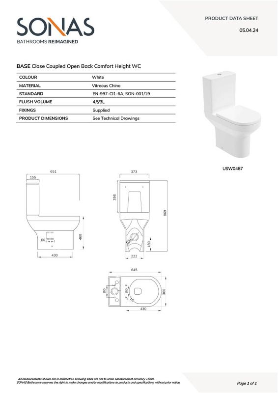 BASE Rimless Open Back Comfort Height WC &amp; PP Seat