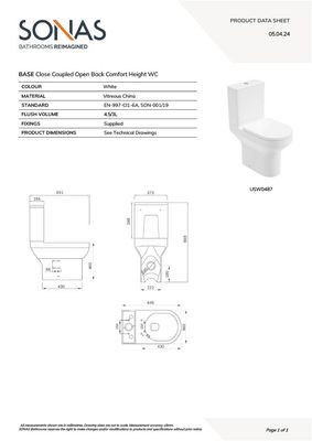 BASE Rimless Open Back Comfort Height WC &amp; PP Seat