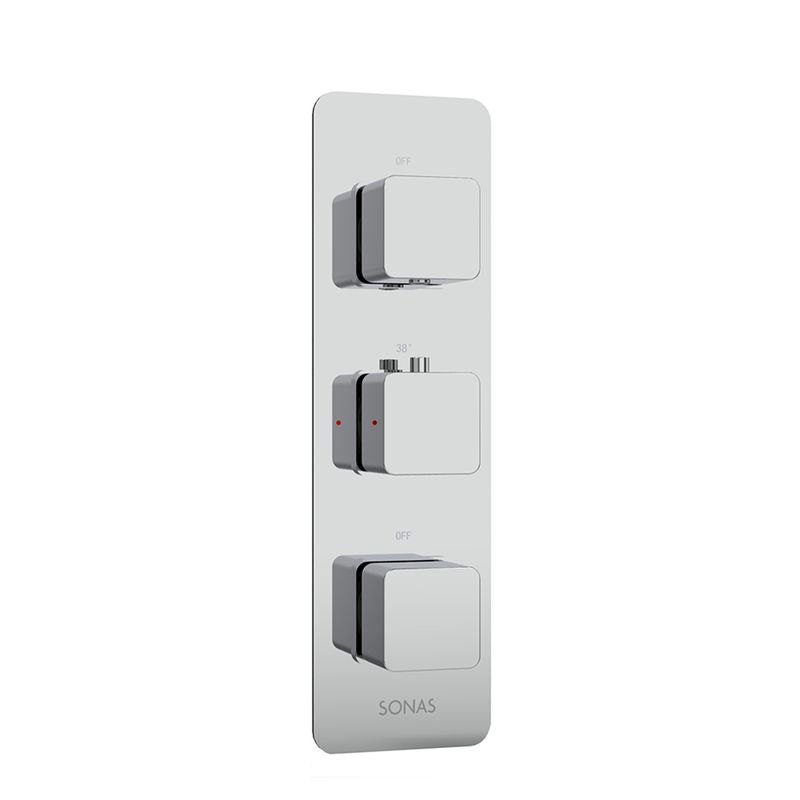 ALITA Soft Square Triple Control Dual Outlet Shower Valve Chrome
