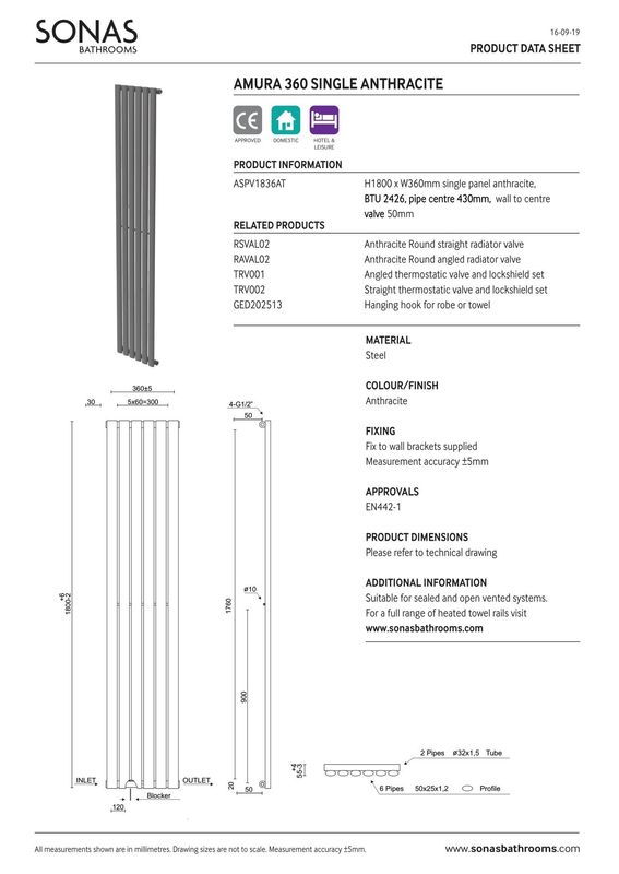 AMURA Designer Radiator Vertical Single Panel Anthracite