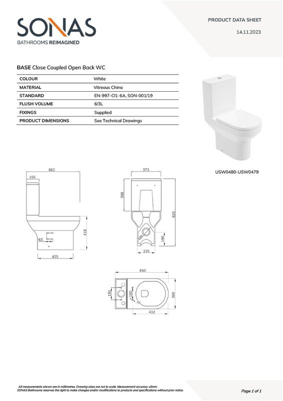 BASE Rimless Open Back Standard Height WC &amp; PP Seat