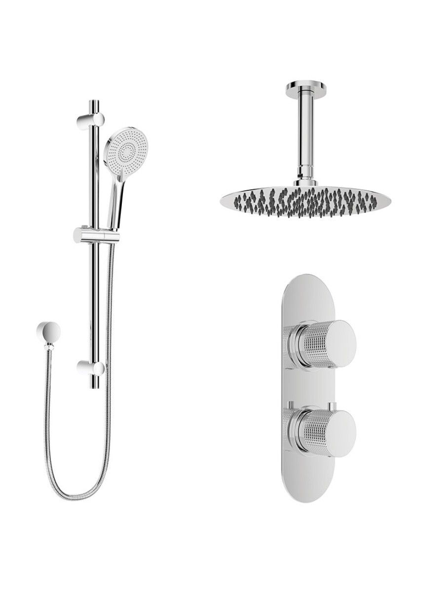 ALITA Knurled Shower Set 1 &amp; Ceiling Mounted Fixed Head