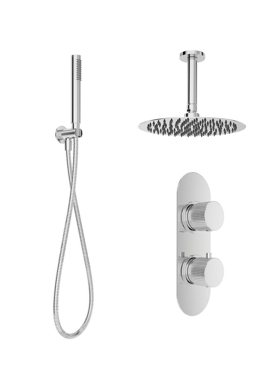 ALITA Knurled Shower Set 2 &amp; Ceiling Mounted Fixed Head