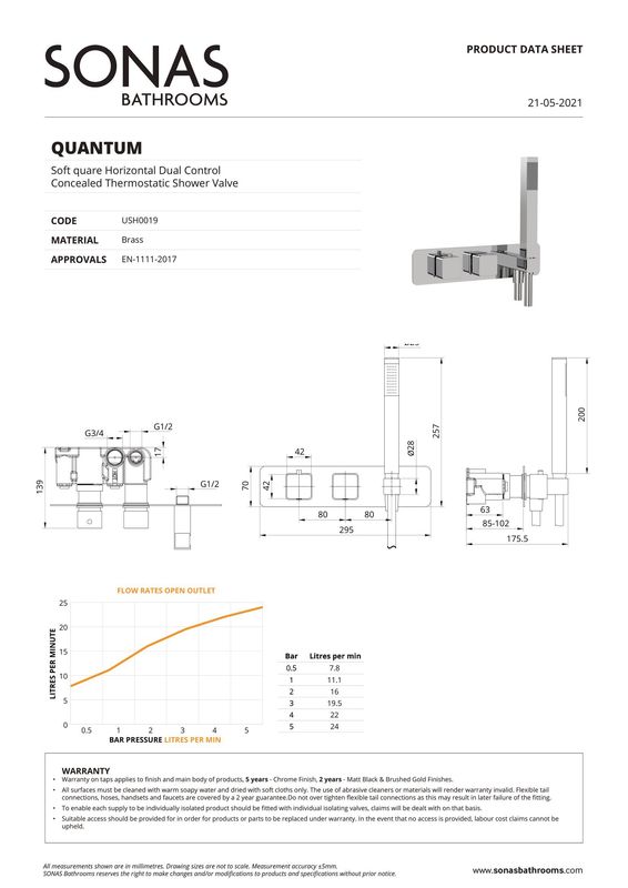 ALITA Soft Square Dual Outlet Horizontal Valve Chrome