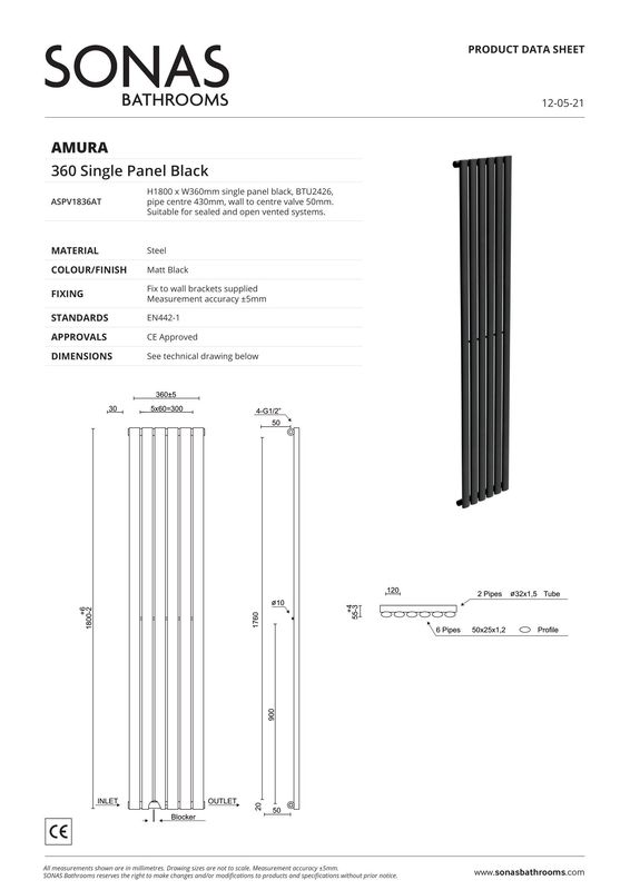 AMURA Designer Radiator Vertical Single Panel Black