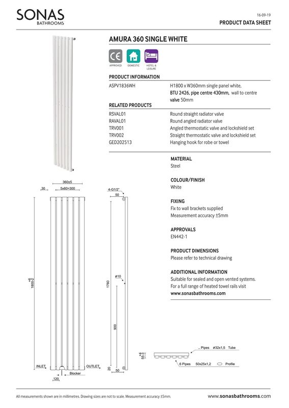 AMURA Designer Radiator Vertical Single Panel White