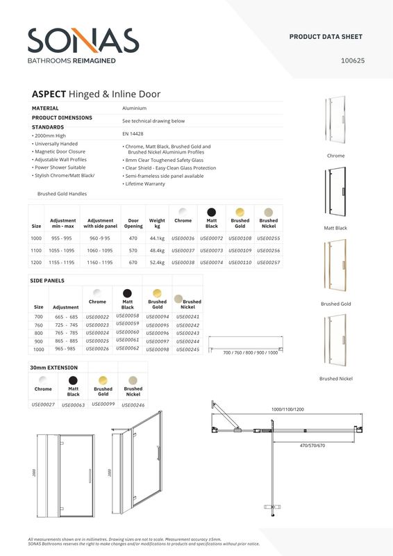 ASPECT Inline Hinged Shower Door Brushed Nickel