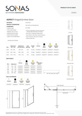 ASPECT Inline Hinged Shower Door Brushed Nickel